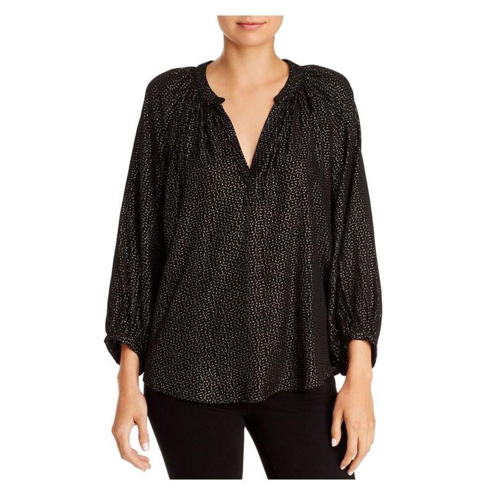 VELVET Womens Black Speckle Long Sleeve V Neck Evening Top XS